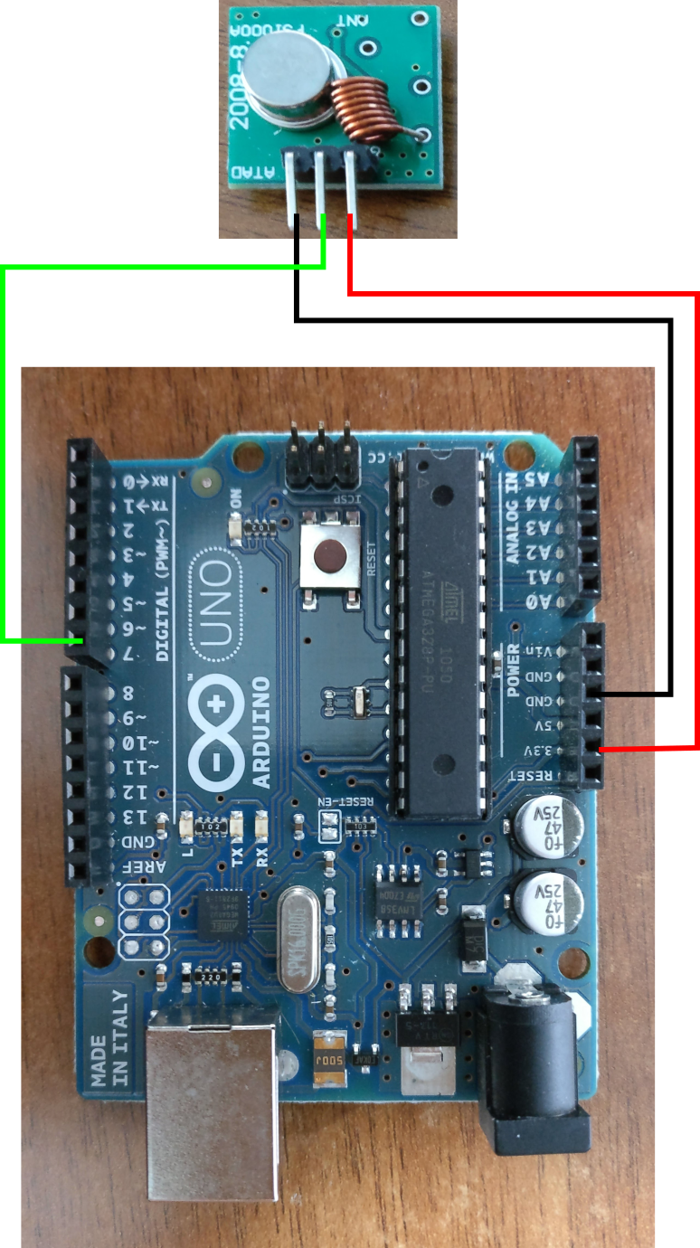 diagram showing an Arduino UNO wired up to a 433MHz
transmitter